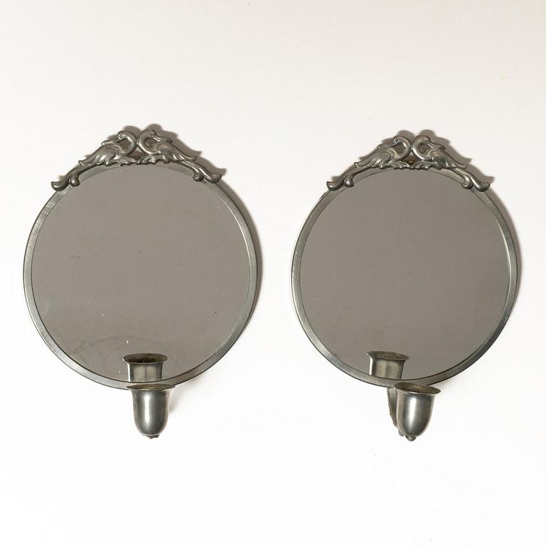 Mirror and mirror sconces, a pair, tin, Sweden, 1920s-30s.
