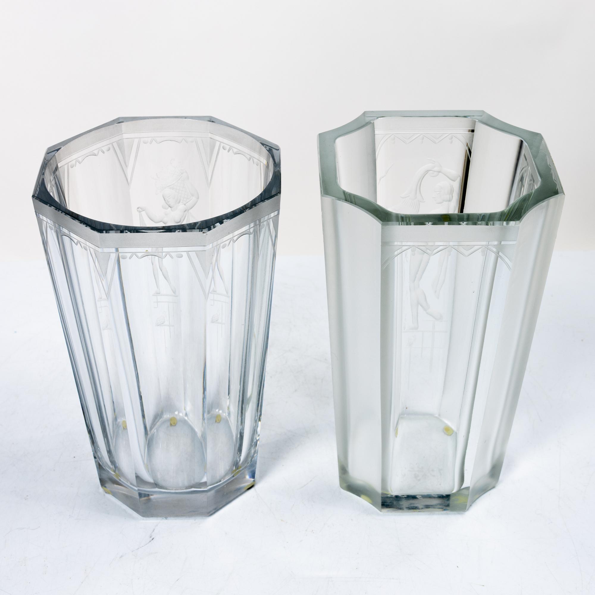 Emil Weidlich, vaser, 2 st, Elme glasbruk, 1930-tal.