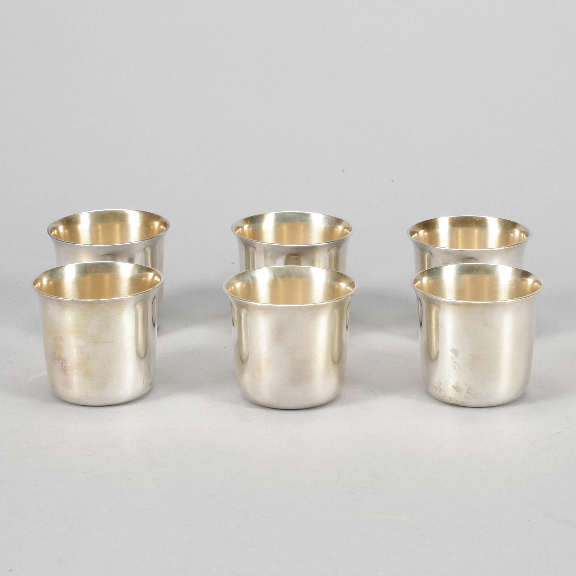 SUPKOPPAR, 6 stycken, silver, CF Carlman Stockholm 1960. Total vikt ca 390 gram.