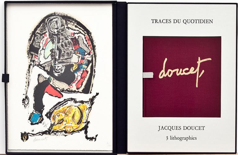 JACQUES DOUCET, album med tre färglitografier samt bok, signerade och numrerade 36/200.