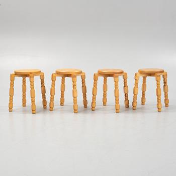Four birch stools, end of the 20th century.