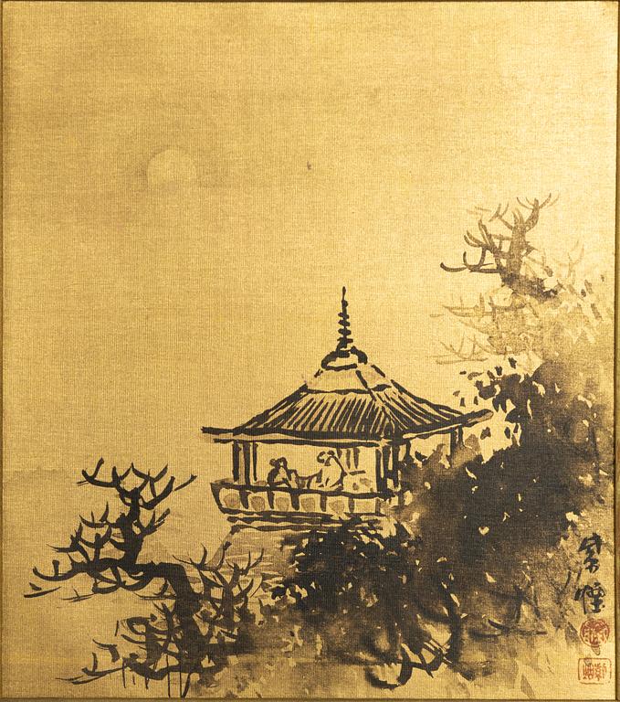 Unidentified artist, Moonlit temple, early 20th century.