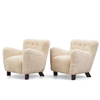 306. Fritz Hansen, a pair of "1669", easy chairs for Fritz Hansen, Denmark 1940's.