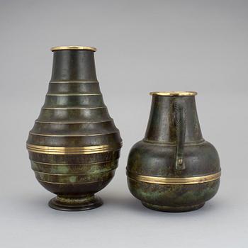 VASER, 2 st, art deco, Svenska Metallverken, 1920-30-tal.