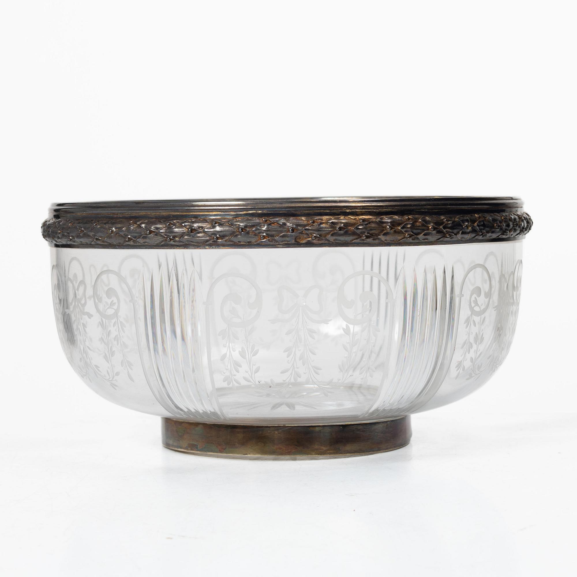 A French silver and glass bowl, mark of Georges Falkenberg, Paris, early 20th century.