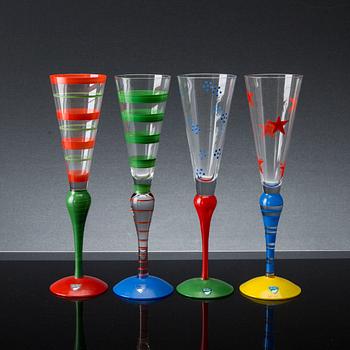 ANNE NILSSON, twelve 'Clown' champagne glasses from Orrefors, all signed.