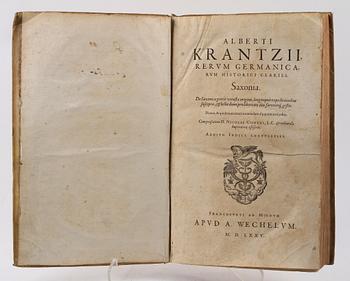 BOK, "Rerum Germanicacarum historici clariss" av Albert Krantz, Frankfurt 1575.