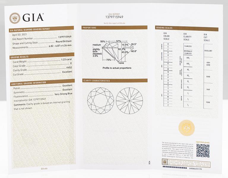 An 18K white gold ring with a ca 1.23 ct brilliant-cut diamond. With GIA certificate.
