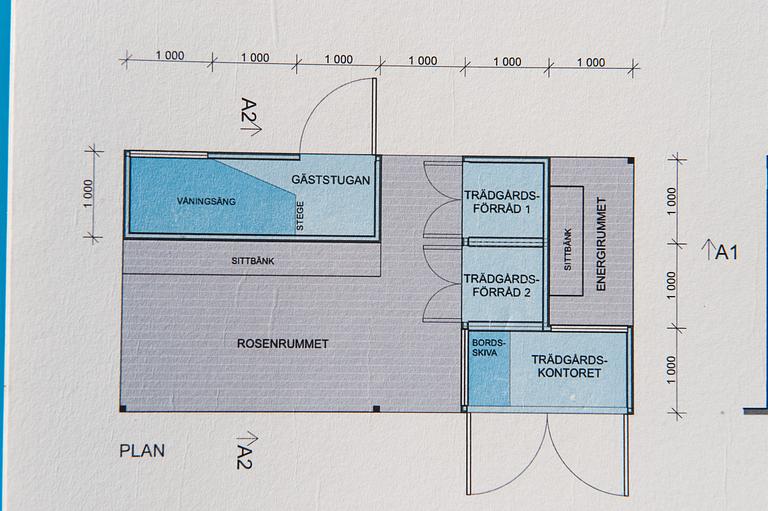 PAVILJONG, "Blue Boxes", Arkitekter Engstrand och Speek AB. Skänkt av PEAB bostad.