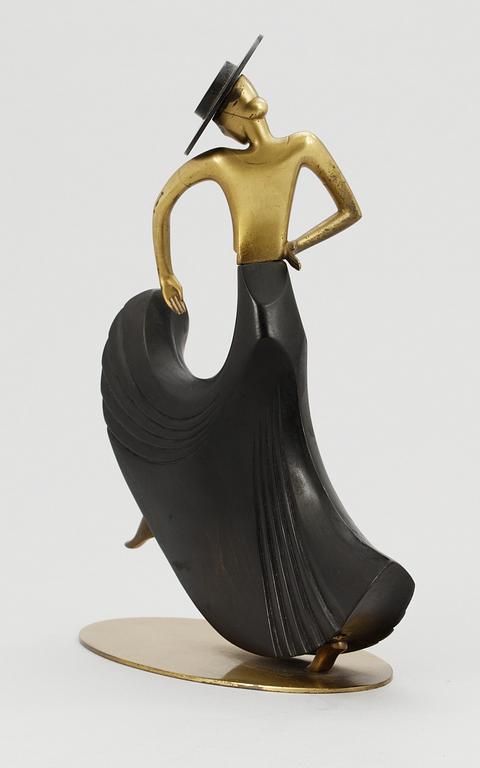 A Hagenauer sculpture of a dancing lady in sculptured wood and patinated bronze, Vienna 1920's-30's.
