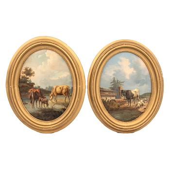 Unknown artist, 19th century, a pair of resting cows.