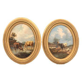 Okänd konstnär 1800-tal , ett par, vilande kor.