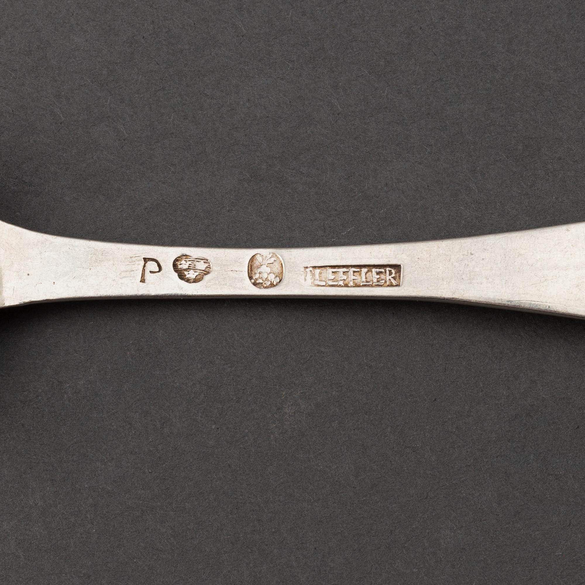 A set of six Swedish 18th century silver dinner-spoons, mark of Johan Leffler, Falun 1773.