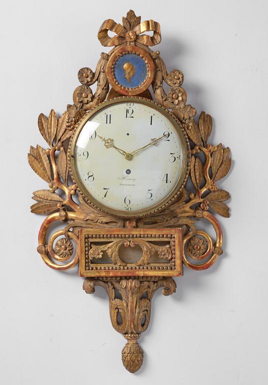 Wall clock, late Gustavian, Sven Peter Hörning (1750-1808, watchmaker in Stockholm, took over Petter Ernst's clock factory in 1785).