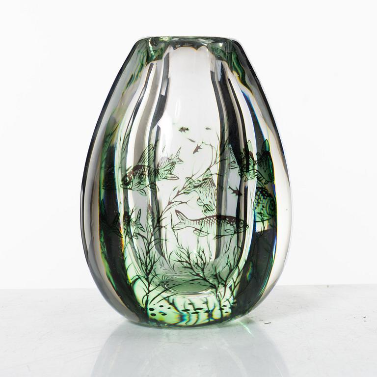Edward Hald, a  fish graal glass vase, Orrefors.