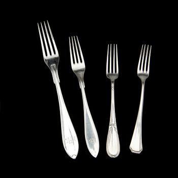 BESTICKPARTI, ca 95 delar, silver, mest Sverige och 1900-tal. Tot ca 3000 gram.