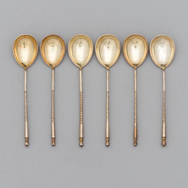 A set of six parcel-gilt spoons, Moscow, Russia 1882-1889.