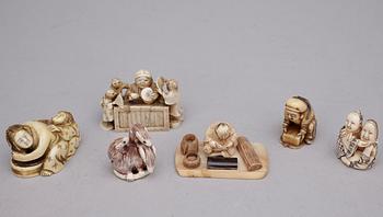NETSUKE, 6 st, ben, Japan, Meiji (1868-1912).