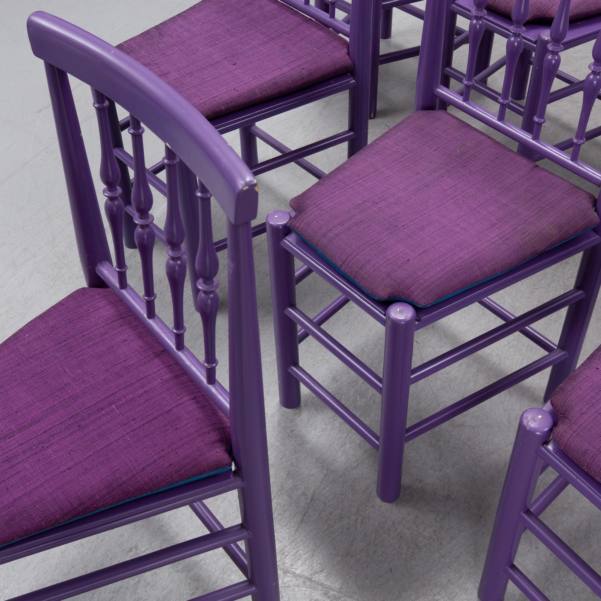 Björn Wiinblad, eight painted chairs, second half of the 20th Century.