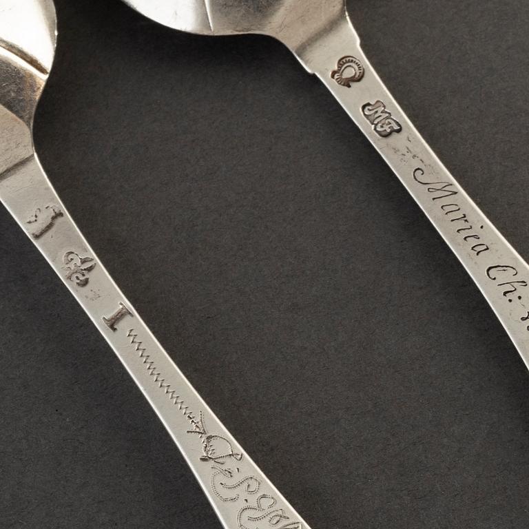 Dopskedar, 4 st silver. Bl a Magnus Frölin Eksjö (1752-60).