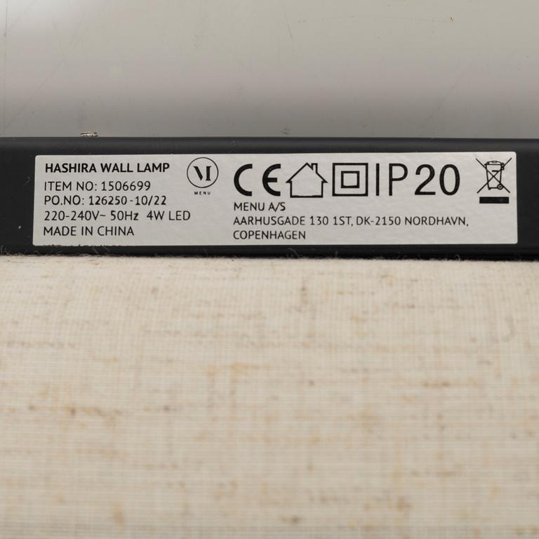 Norm Architects, a pair of 'Hashira wall lamp', Menu, Denmark.