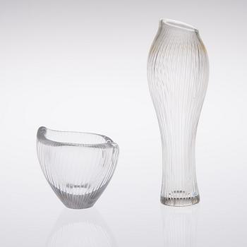 VAS och SKÅL, glas, Tapio Wirkkala, Iittala 1950-tal. Skålen signerad.