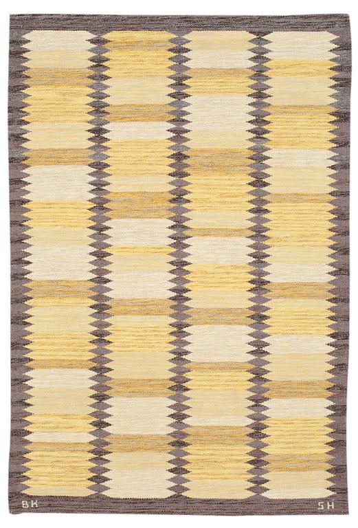 RUG. "Viggen". Rölakan (flat weave). 206 x 143 cm. Signed BK SH (Berit Koenig, Svensk Hemslöjd).