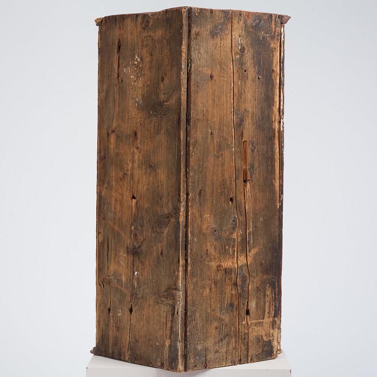A Swedish late Baroque polychrome-painted corner cabinet, mid 18th century.