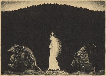 John Bauer, lithograph, from "Troll", 1915. Signed B in the print.