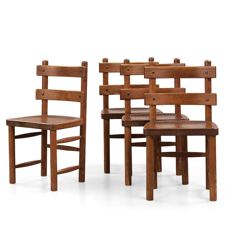 Axel Einar Hjorth, a set of 4 stained pine 'Sandhamn' chairs, Nordiska Kompaniet Sweden 1931-1932.