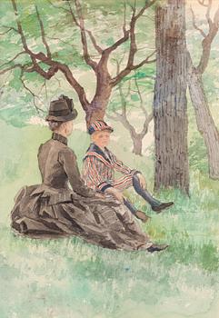 101. Fanny Hjelm, Mother and son in a forest glade.