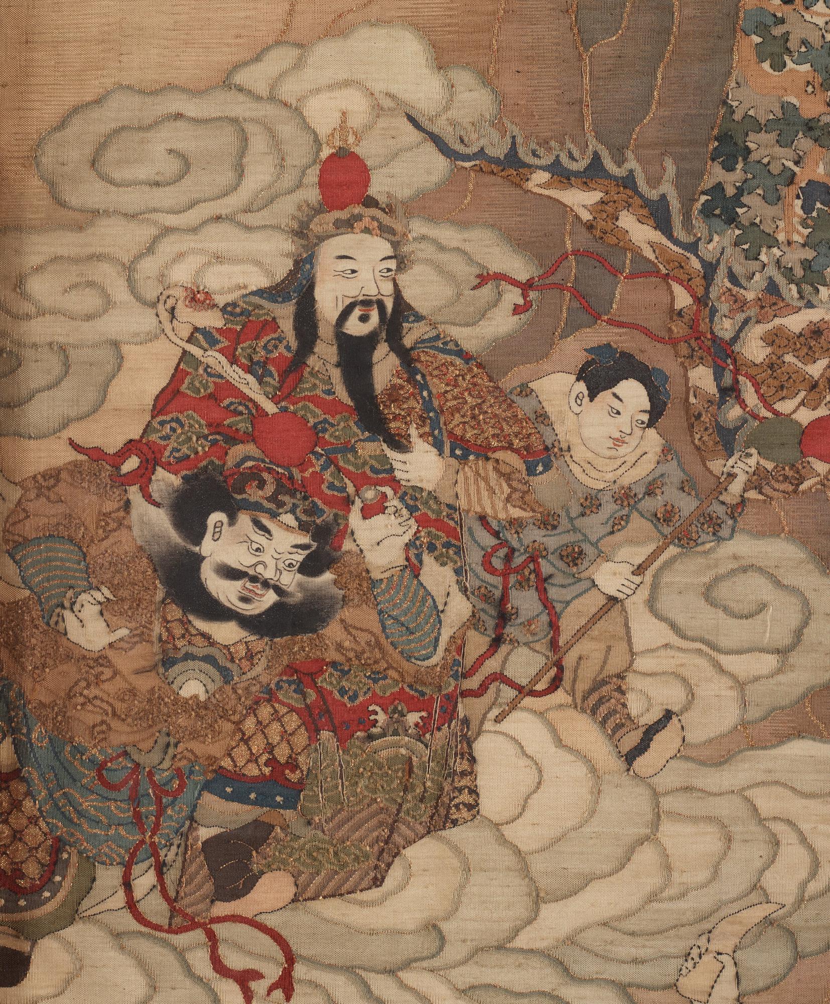 A kesi silk 'Immortals' panel, Qing dynasty, 19th 
century.