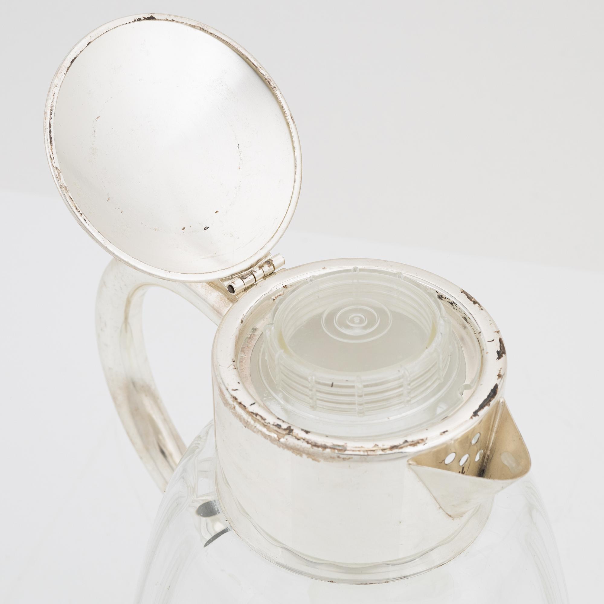 Lemonadkanna / cocktailkanna, glas och vitmetall, 1900-tal.
