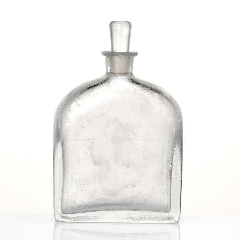 Simon Gate, & Vicke Lindstrand, an "iced" and engraved glass bottle with stopper, Orrefors, Sweden 1935, model G1295/ LU154/4.