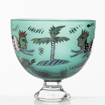 Ulrica Hydman-Vallien, skål på fot, juvelglas, Kosta Boda.