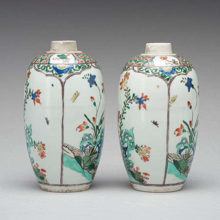 A pair of famille verte vases, presumably Samson, 19th Century.