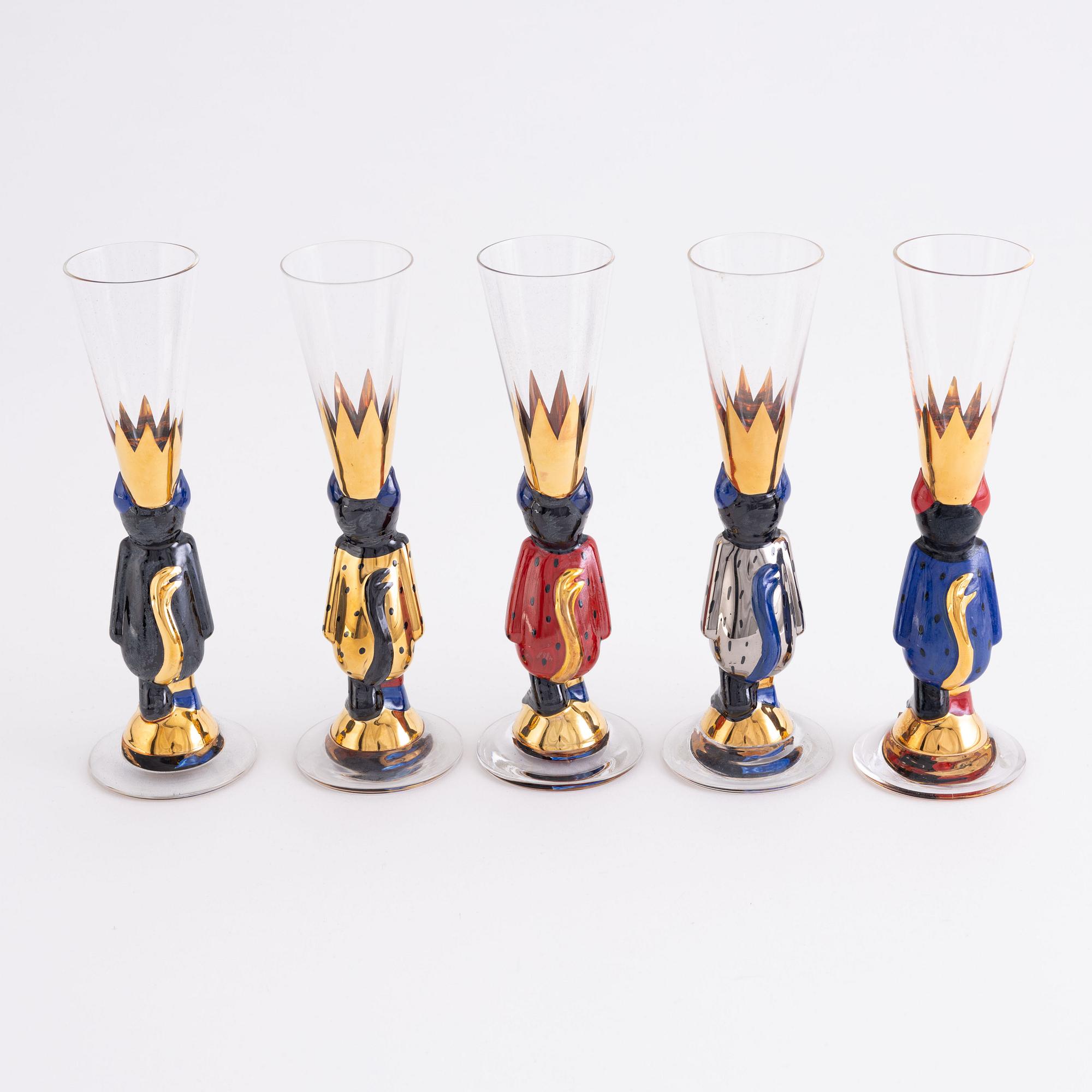 Gunnar Cyrén, snapsglas, 12 st, "Djävulsglas", "Nobel", Orrefors.