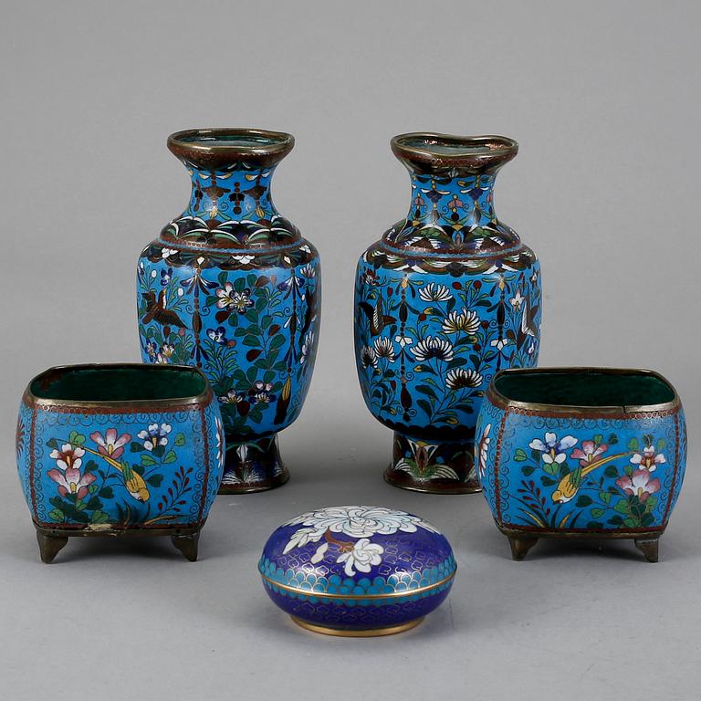 PARTI CLOISONNÉ, 5 delar, Kina, 1900-tal.