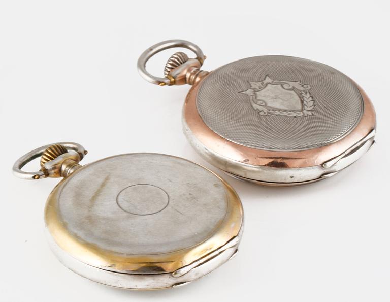 FICKUR, Omega, låghaltig silver, 2 st, 1900-talets första hälft.