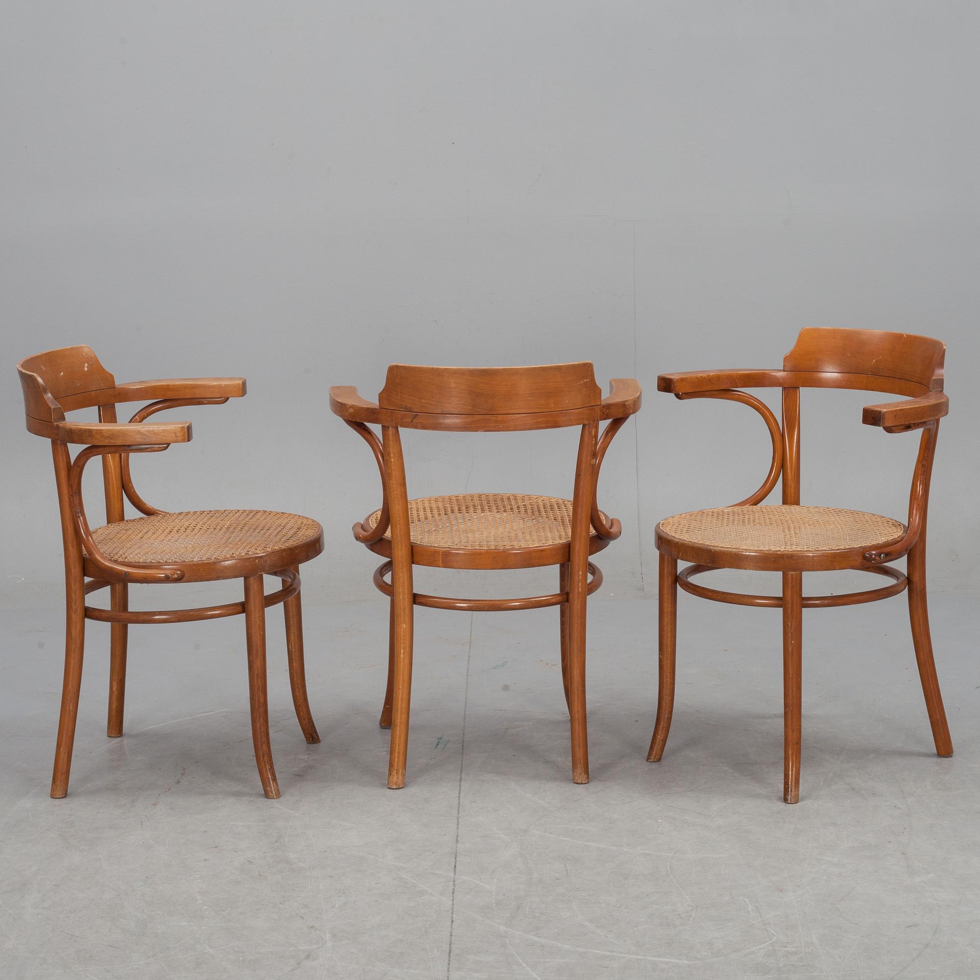 KARMSTOLAR, 3 st, Thonet, 1900-talets första hälft, stämpelmärkta.