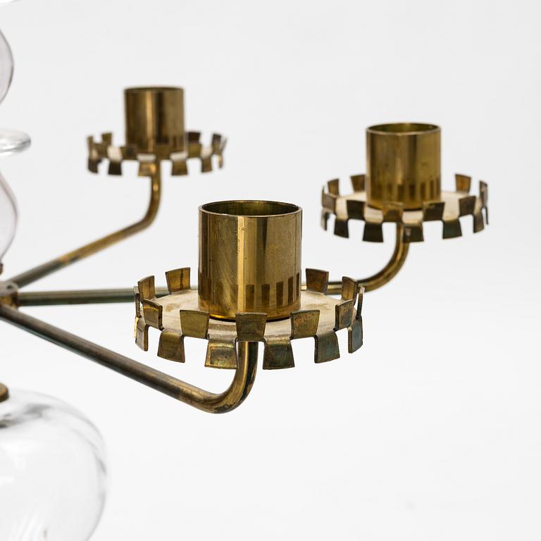 Erik Höglund, probably. A glass and brass chandelier, mid 20th Century.