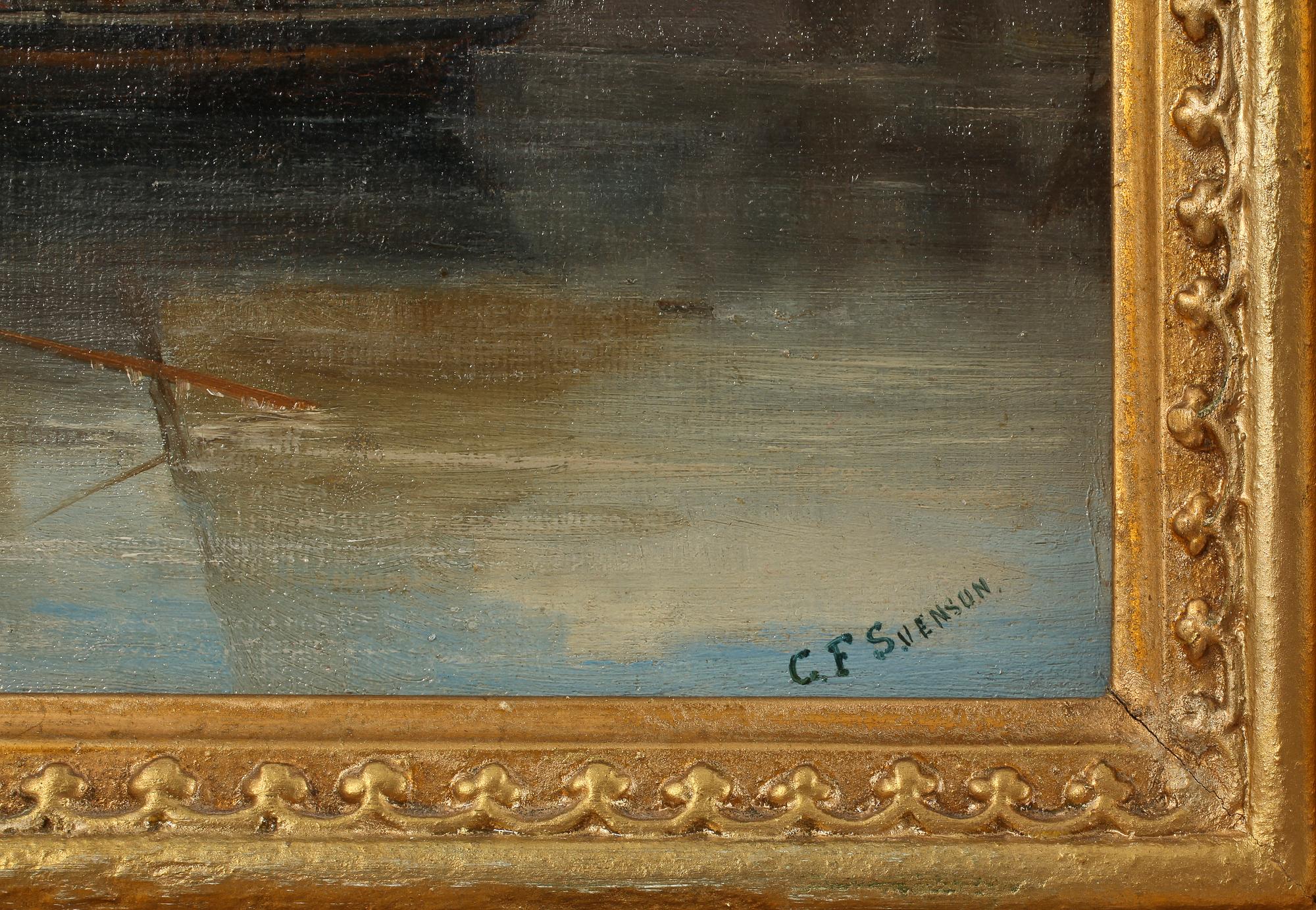 OKÄND KONSTNÄR, olja på duk, sign C F Svenson, 1800/1900-tal.