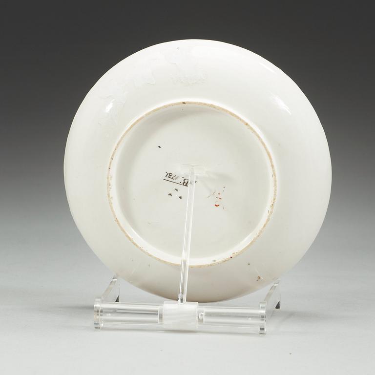 A Swedish Marieberg Armorial soft paste dish, dated 1781.