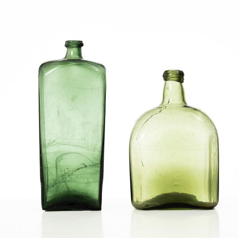 Bottles, 2 pcs, glass, 17th-18th century.