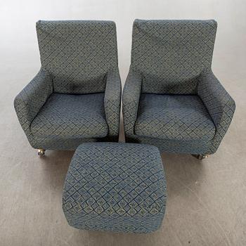 Erik Jörgensen,  a pair of armchairs and a stool, later part of the 20th century.