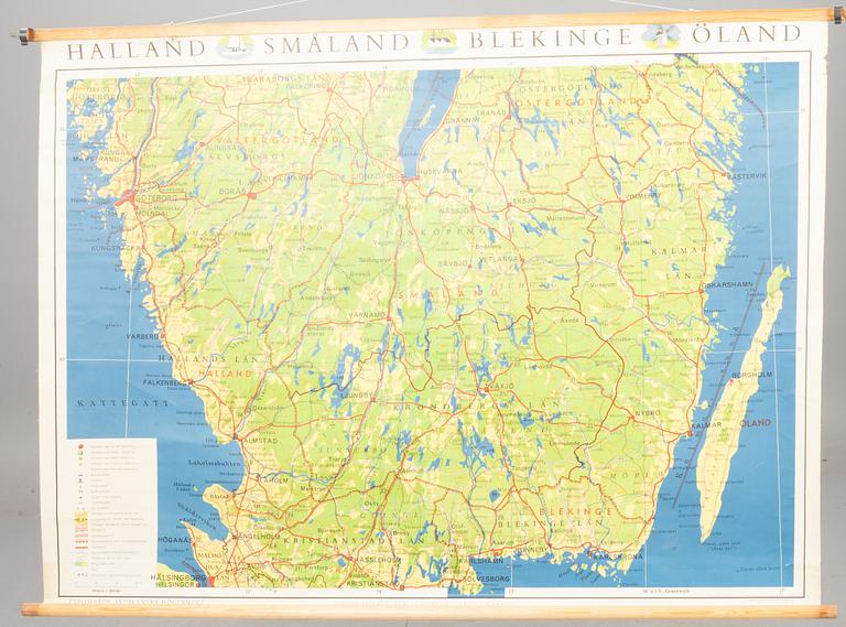 SKOLKARTA. Småland, Halland, Blekinge o Öland.