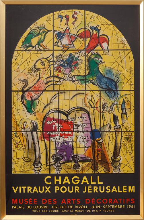 MARC CHAGALL, efter, affisch, "Vitraux pour Jerusalem", Mourlot, 1961.