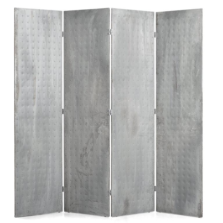 Mats Theselius, an aluminium "Rörligt objekt" room divider, Källemo Sweden post 1989.