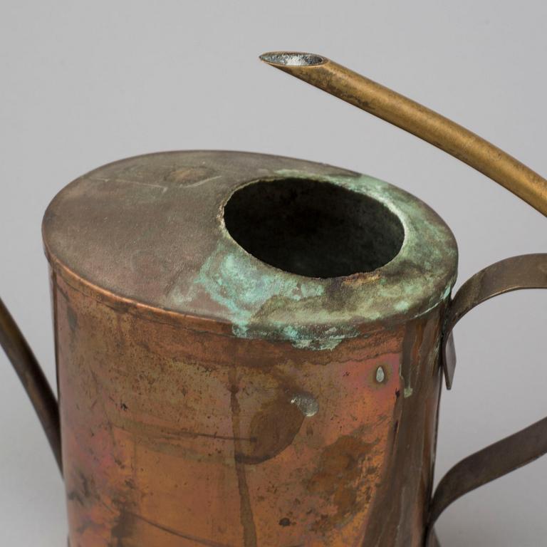Eight 19th and 20th century copper and brass watering cans.