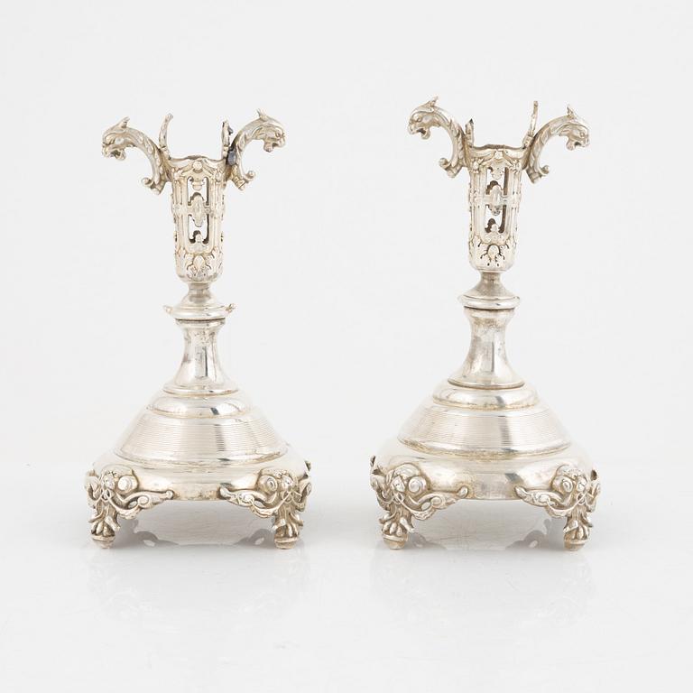 Württembergische Metallwarenfabrik, WMF, candlesticks, a pair of similar ones, nickel silver, circa 1900.